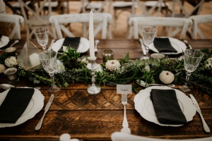 Autumn wedding table set up in white and black