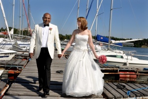 Martina and Andrew walking down the pier