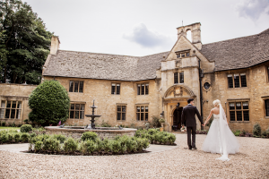 Bride and groom outside the Foxhill manor