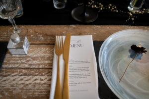 Table place setting with white plate