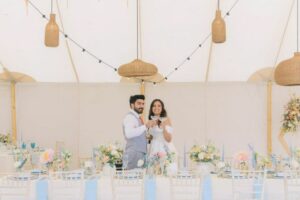 Bride and Groom marquee wedding Cotswolds